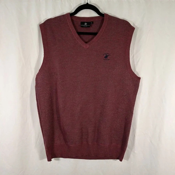 Beverly Hills Polo Club Vest Men's Large Red Vneck Sleeveless Sweater Pullover - Picture 1 of 11